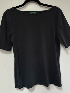 Ralph Lauren Black Top Short Sleeve Boatneck Tee Size XL